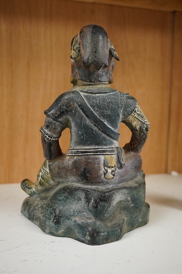 A gilt bronze figure of a Japanese warrior 22cm high.
